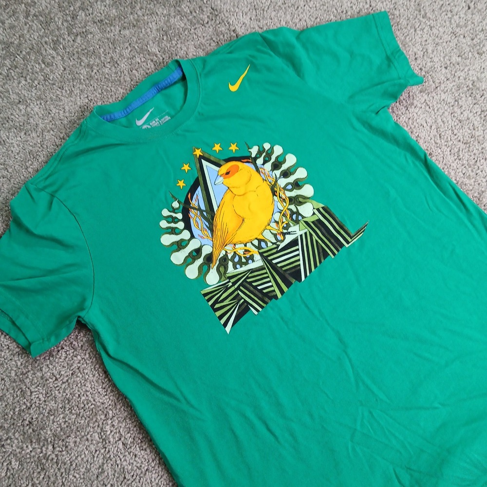 Nike Brazil CBF Canarinho Graphic T-Shirt Green Mens XL Slim Fit Soccer Tee